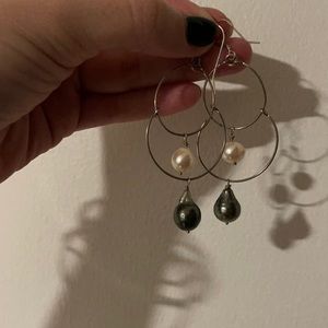 .925 silver authentic Tahitian pearl earrings